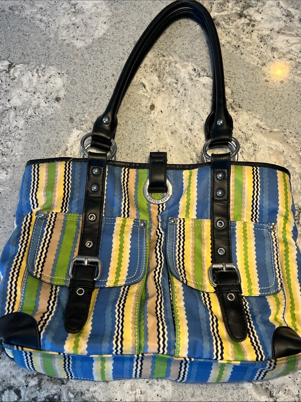 Franco Sarto Striped Canvas Utility Shoulder Bag Y2K